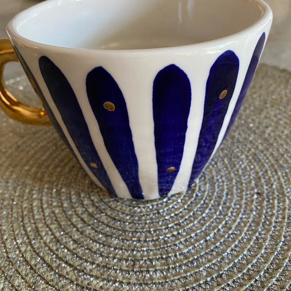 Anthropologie Blue and Gold Mug